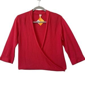 NEW Rico Deep Coral Cotton Hand Knit 3/4 Slv Wrap Sweater Sz M Cottagecore NWT